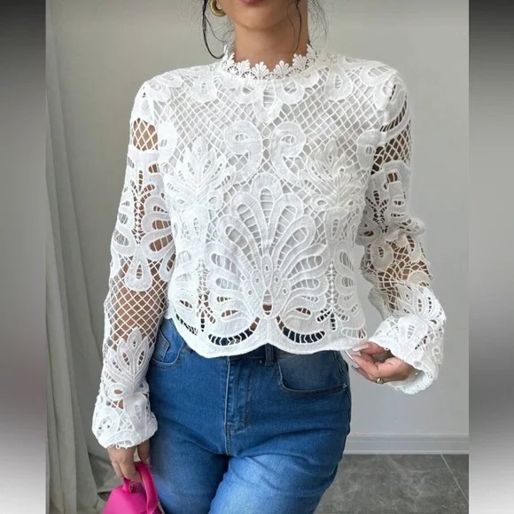 White Lace Long Sleeve Top - Picture 6 of 6